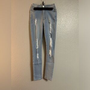 Bob light blue soft stretch ripped high rise waisted skinny jeans pants size 3 4